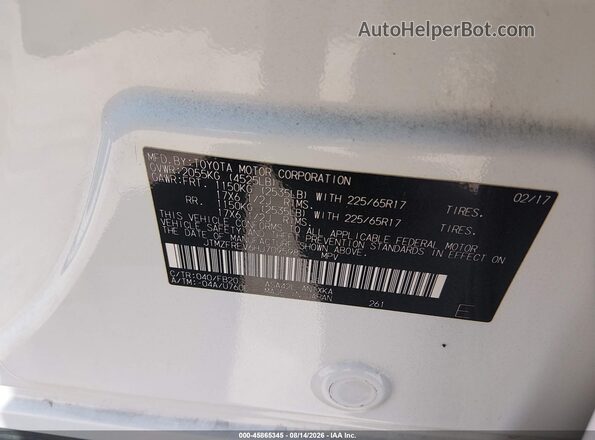 JTMZFREV6HJ709598 2017 TOYOTA RAV4 White Вид підкапотного простору