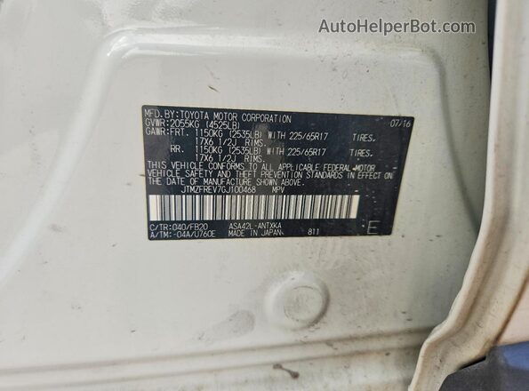 JTMZFREV7GJ100468 2016 TOYOTA RAV4 White ძრავის განყოფილების ხედი