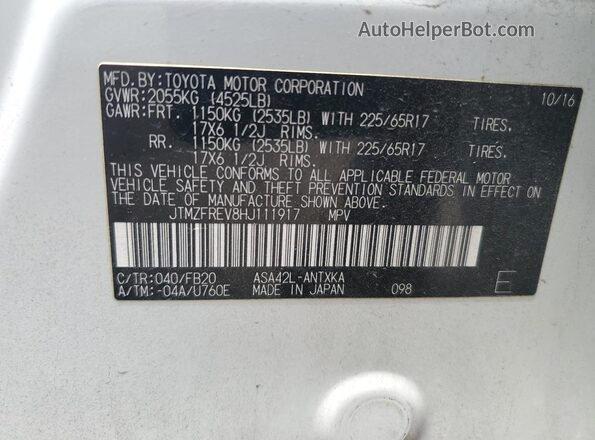 JTMZFREV8HJ111917 2017 TOYOTA RAV4 White Vista de la etiqueta del VIN