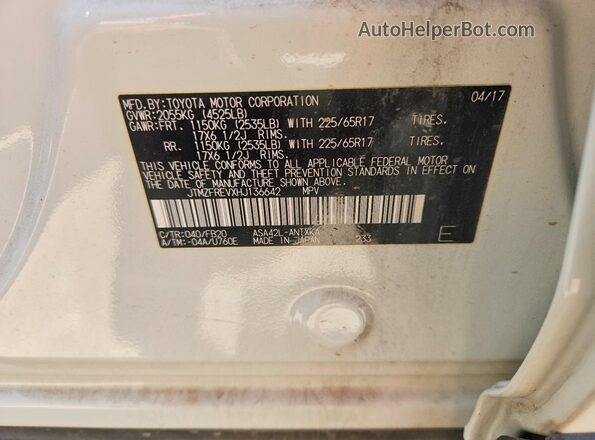 JTMZFREVXHJ136642 2017 TOYOTA RAV4 White Widok wnętrza 360 stopni