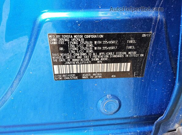 JTMZFREVXJJ151471 2018 TOYOTA RAV4 Blue VIN sticker view
