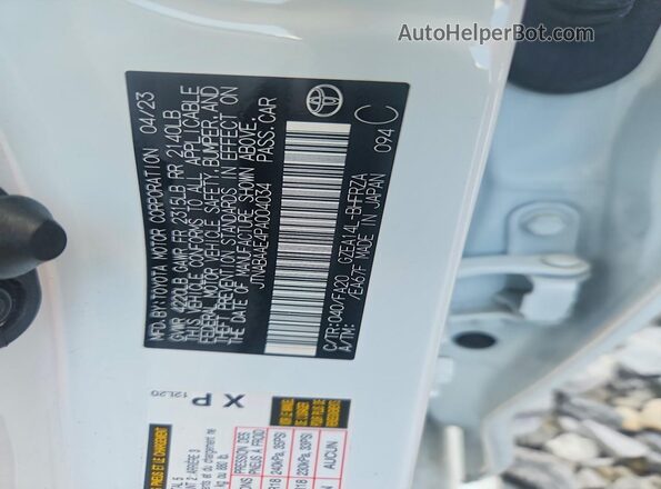 JTNABAAE4PA004034 2023 TOYOTA GR White VIN sticker view