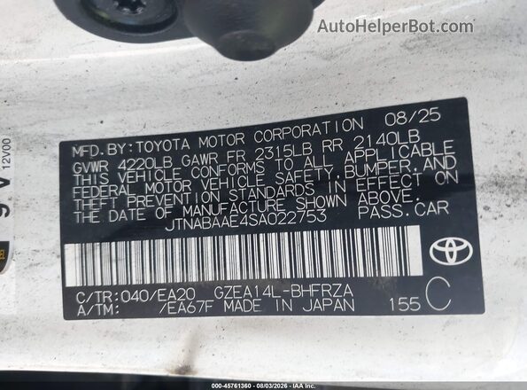 JTNABAAE4SA022753 2025 TOYOTA GR COROLLA Белый Вид подкапотного пространства