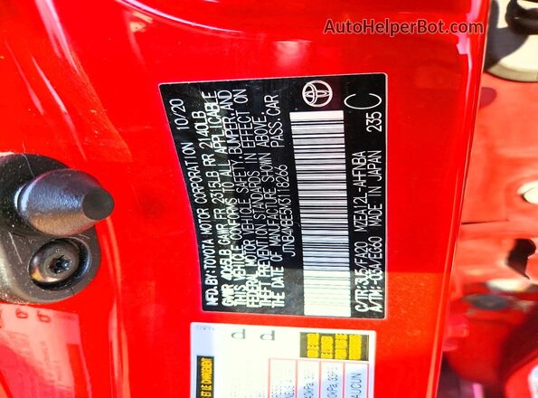 JTNB4MBE5M3118266 2021 TOYOTA COROLLA Red Widok naklejki z numerem VIN