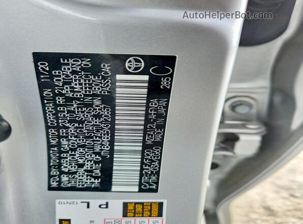 JTNB4MBE5M3120857 2021 TOYOTA COROLLA Silver Engine compartment view