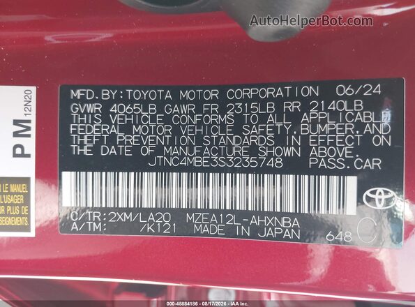 JTNC4MBE3S3235748 2025 TOYOTA COROLLA Red Engine compartment view