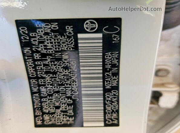 JTND4MBE2M3124261 2021 TOYOTA COROLLA White Շարժիչի բաժամունքի տեսք