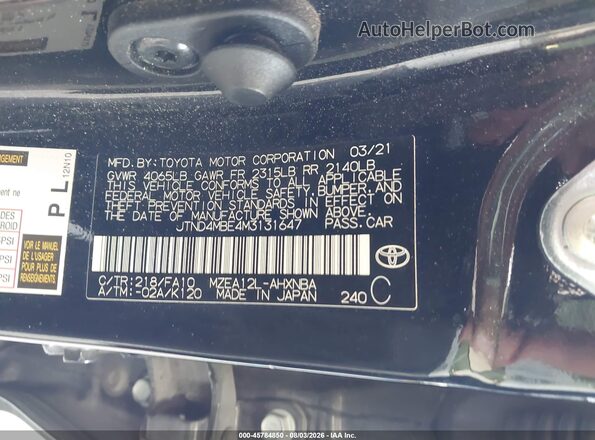 JTND4MBE4M3131647 2021 TOYOTA COROLLA Черный Вид подкапотного пространства