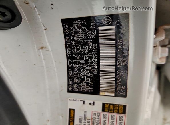 JTND4MBE4R3214728 2024 TOYOTA COROLLA White 