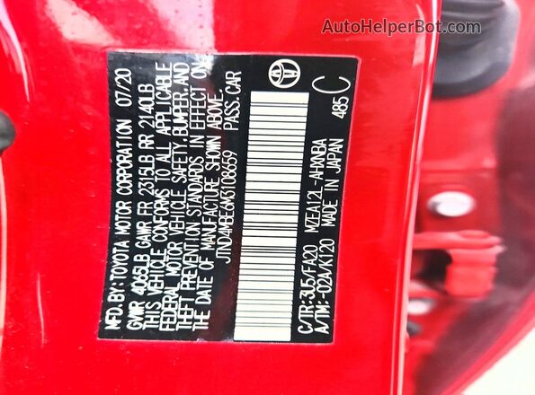 JTND4MBE6M3108659 2021 TOYOTA COROLLA Red Widok naklejki z numerem VIN
