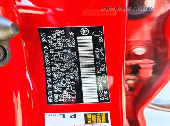 JTND4MBE7P3193340 2023 TOYOTA COROLLA Red VIN կոդի պիտակի տեսք