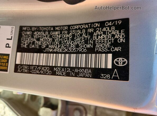 JTNK4RBE2K3057906 2019 TOYOTA COROLLA Silver Vista del compartimento del motor