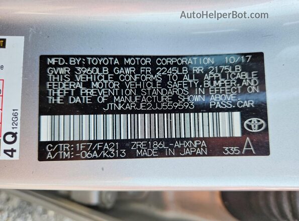 JTNKARJE2JJ559593 2018 TOYOTA COROLLA Silver Widok komory silnika
