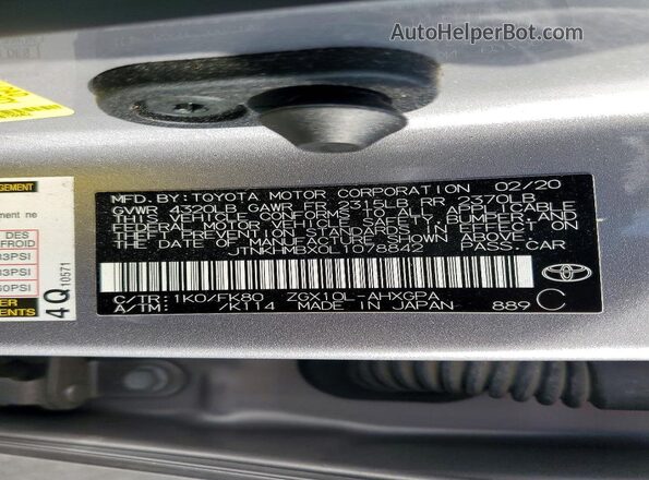 JTNKHMBX0L1078842 2020 TOYOTA C-HR Silver Շարժիչի բաժամունքի տեսք