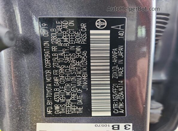 JTNKHMBX1K1039546 2019 TOYOTA C-HR Черный Вид наклейки с VIN-кодом