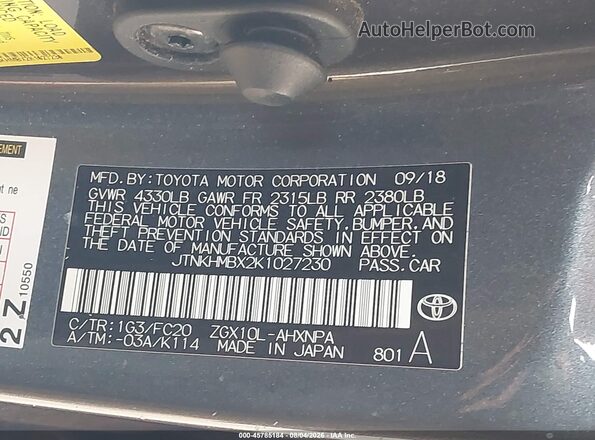 JTNKHMBX2K1027230 2019 TOYOTA C-HR Gray Engine compartment view