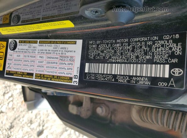 JTNKHMBX4J1001212 2018 TOYOTA C-HR Black Շարժիչի բաժամունքի տեսք