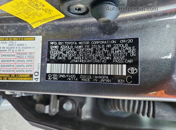 JTNKHMBX4M1098142 2021 TOYOTA C-HR Gray VIN sticker view