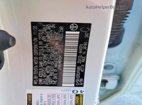 JTNKHMBX6M1103972 2021 TOYOTA C-HR White VIN կոդի պիտակի տեսք