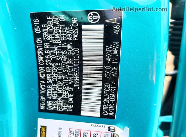 JTNKHMBX7J1010700 2018 TOYOTA C-HR Turquoise VIN կոդի պիտակի տեսք