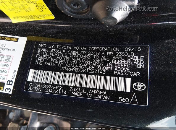 JTNKHMBX7K1027143 2019 TOYOTA C-HR Black Շարժիչի բաժամունքի տեսք
