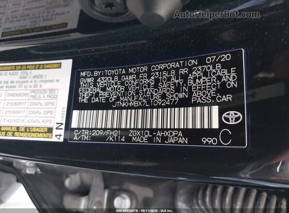 JTNKHMBX7L1092477 2020 TOYOTA C-HR Black Engine compartment view