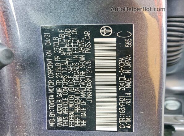 JTNKHMBX8M1121678 2021 TOYOTA C-HR Gray Вид наклейки з VIN-кодом