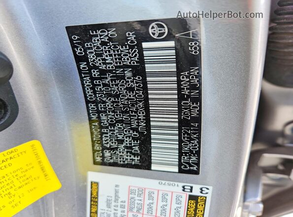 JTNKHMBX9K1047376 2019 TOYOTA C-HR Silver Widok naklejki z numerem VIN