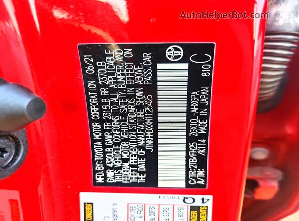 JTNKHMBXXM1125425 2021 TOYOTA C-HR Red Widok naklejki z numerem VIN