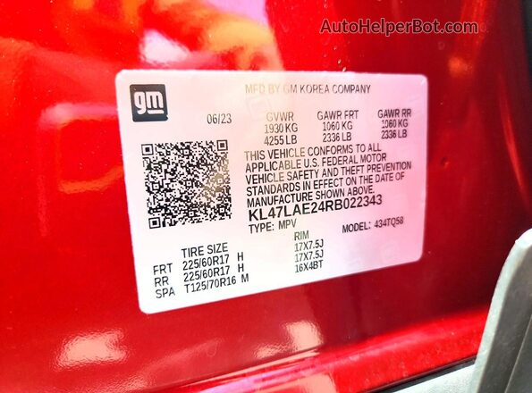 KL47LAE24RB022343 2024 BUICK OTHER Red VIN კოდის სტიკერის ხედი