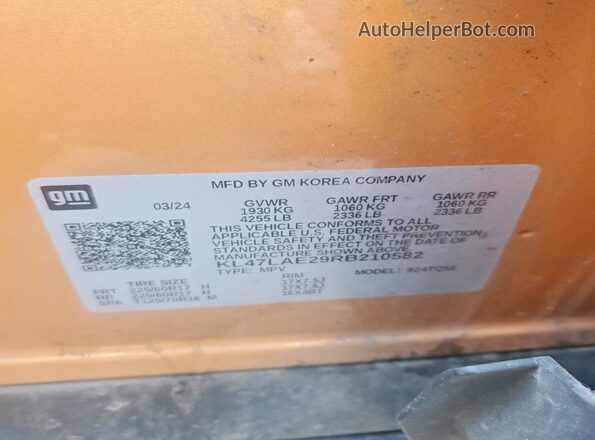 KL47LAE29RB210582 2024 BUICK OTHER Brown VIN კოდის სტიკერის ხედი