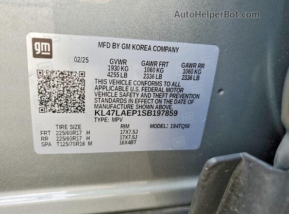 KL47LAEP1SB197859 2025 BUICK OTHER Серый Вид наклейки с VIN-кодом