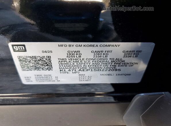 KL47LAEP1SB222095 2025 BUICK OTHER Black Vista de la etiqueta del VIN