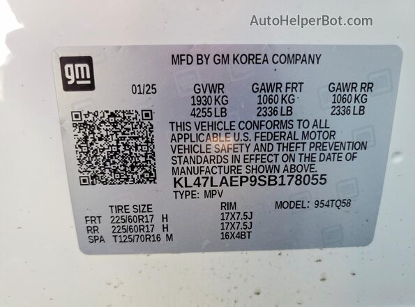 KL47LAEP9SB178055 2025 BUICK OTHER White Вид наклейки з VIN-кодом