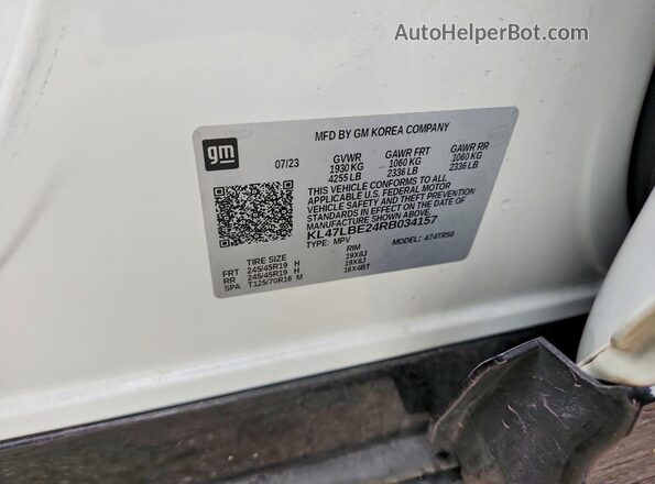 KL47LBE24RB034157 2024 BUICK OTHER White VIN კოდის სტიკერის ხედი