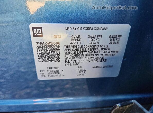 KL47LBE29RB051875 2024 BUICK OTHER Blue VIN კოდის სტიკერის ხედი
