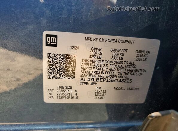 KL47LBEP1SB148215 2025 BUICK OTHER Blue Widok naklejki z numerem VIN
