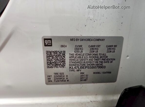 KL47LBEP5SB079903 2025 BUICK OTHER White VIN კოდის სტიკერის ხედი