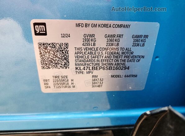 KL47LBEP6SB160294 2025 BUICK OTHER Синий Вид наклейки с VIN-кодом