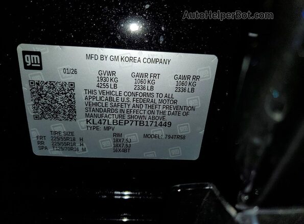 KL47LBEP7TB171449 2026 BUICK OTHER Черный Вид наклейки с VIN-кодом