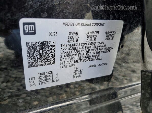 KL47LBEP8SB182362 2025 BUICK OTHER Black VIN კოდის სტიკერის ხედი
