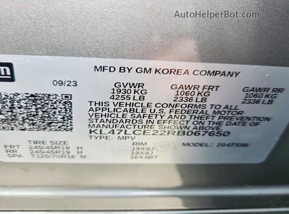 KL47LCE22RB067650 2024 BUICK OTHER Gray VIN sticker view