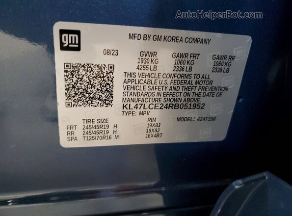 KL47LCE24RB051952 2024 BUICK OTHER Blue VIN კოდის სტიკერის ხედი