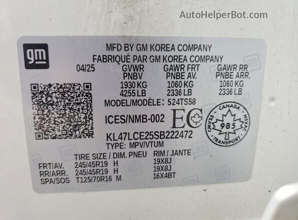 KL47LCE25SB222472 2025 BUICK OTHER White Widok wnętrza 360 stopni