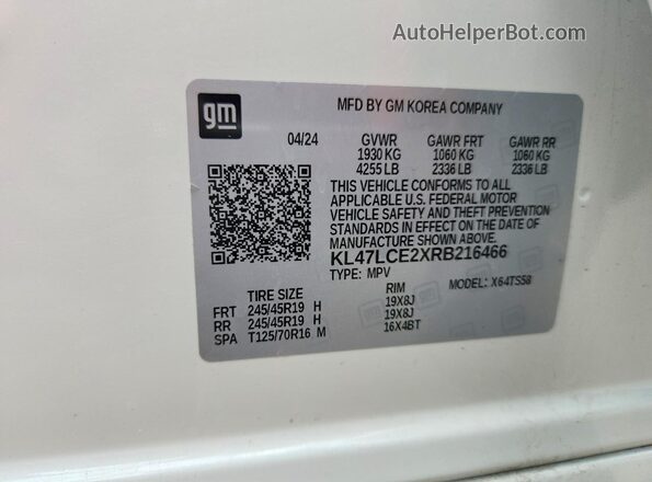 KL47LCE2XRB216466 2024 BUICK OTHER White Vista del compartimento del motor