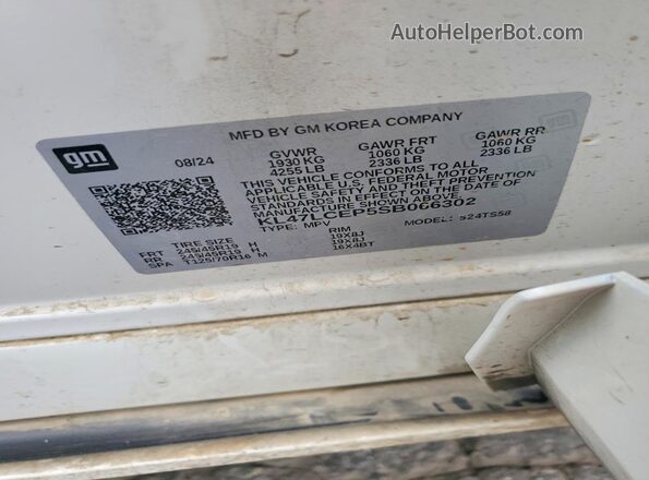 KL47LCEP5SB066302 2025 BUICK OTHER White Vista de la etiqueta del VIN