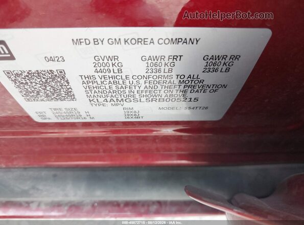 KL4AMGSL5RB005215 2024 BUICK ENCORE Red Engine compartment view