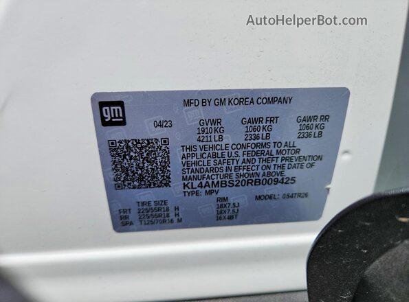 KL4AMBS20RB009425 2024 BUICK ENCORE White Вид наклейки з VIN-кодом