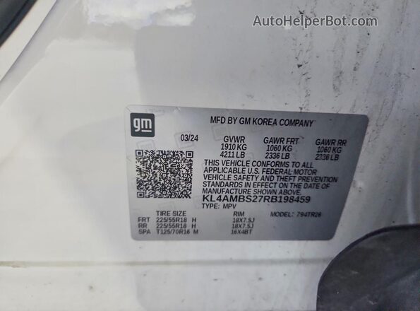 KL4AMBS27RB198459 2024 BUICK ENCORE White VIN კოდის სტიკერის ხედი