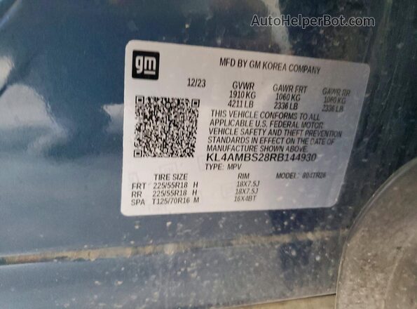 KL4AMBS28RB144930 2024 BUICK ENCORE Blue Вид наклейки з VIN-кодом